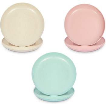 Okuna Outpost Set of 6 Unbreakable Wheat Straw Cereal Dinner Plates Set for Kids, 8 In, 3 Colors
