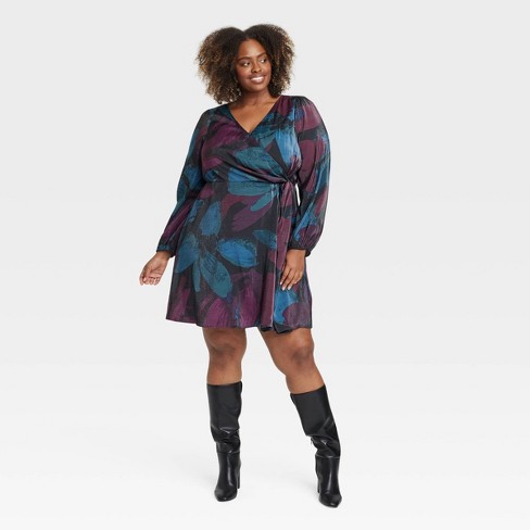 Women's Balloon Long Sleeve Midi Wrap Dress - Ava & Viv™ - image 1 of 3