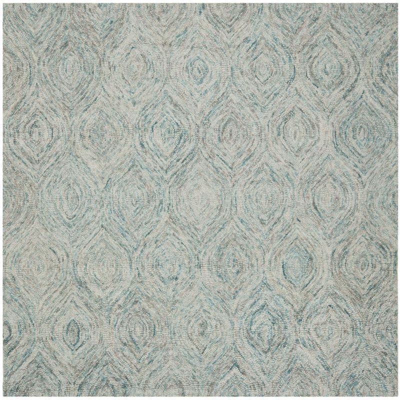 Ivory and Sea Blue Hand-Tufted Wool Square Rug