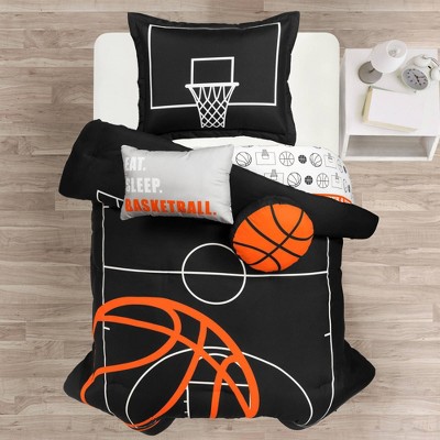 Twin Black and Orange Reversible Microfiber Basketball Comforter