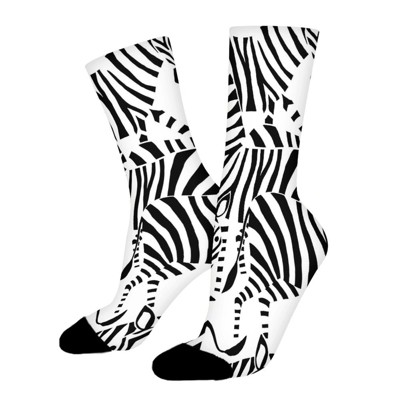Black And White Zebra Women Printed Crew Socks Funny Funky Socks Soft Polyester Novelty Gifts for Artists Men