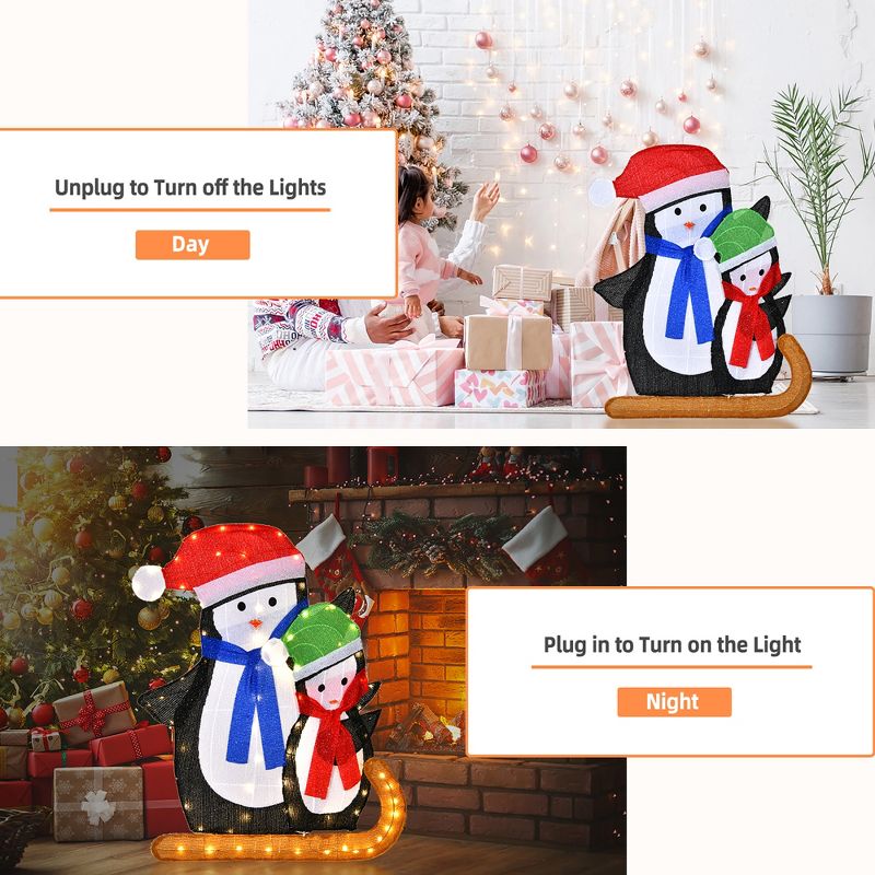 Costway Lighted Standing Penguins Artificial Christmas Decoration Pre-Lit 80 LED Bulbs, 4 of 8
