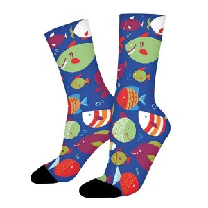 Blue Fish Women Printed Crew Socks Funny Funky Socks Soft Polyester Novelty Gifts for Artists Men - 1 of 1