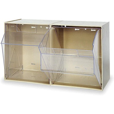 Quantum Storage Systems Tip Out Bin, (2) Compartment, Handle With Label Slot, Opens To A 45° Angle,