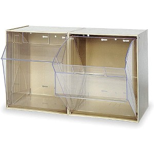 Quantum Storage Systems Tip Out Bin, (2) Compartment, Handle With Label Slot, Opens To A 45° Angle, - 1 of 1