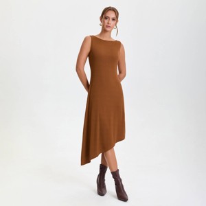Women's Asymmetrical Knit Midi Sheath Dress - A New Day™ Brown - 1 of 4