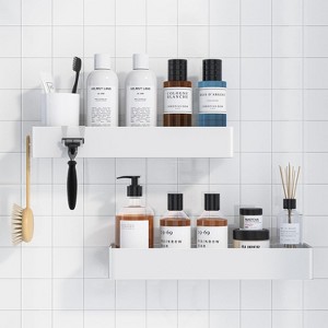 Attop Shower Shelves - 2-Pack Adhesive Shower Organizers, Rust-Resistant Metal Shelves, No Drilling Bathroom Organization and Storage Racks, White - 1 of 4