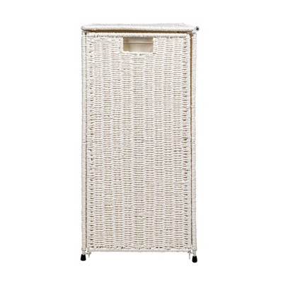 White Wicker 3-Compartment Laundry Sorter with Lid