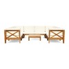 Christopher Knight Home Brava Outdoor Acacia Wood 8 Seater Sectional Sofa Chat Set with Cushions - 2 of 4
