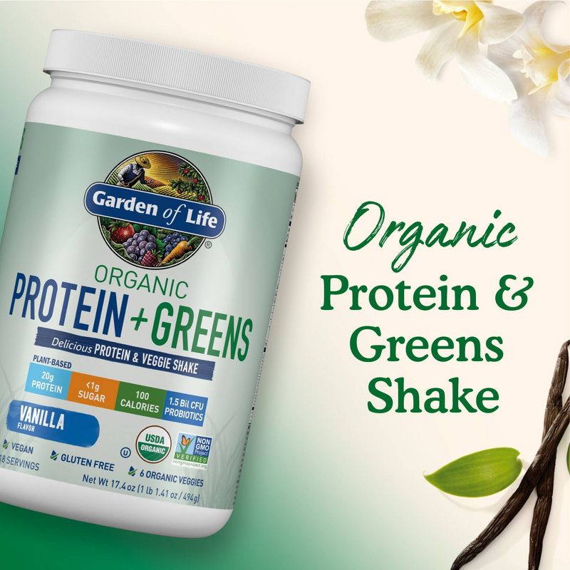 Garden of Life Organic Vegan Protein + Greens Plant Based Shake Mix - Vanilla - 17.4oz, 5 of 11