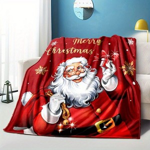 Lomsoe Christmas Santa Claus Print Flannel Blanket - All Seasons Throw Blanket, Soft Cozy Warm for Bed, Napping, Camping, Travel, Office - 1 of 4