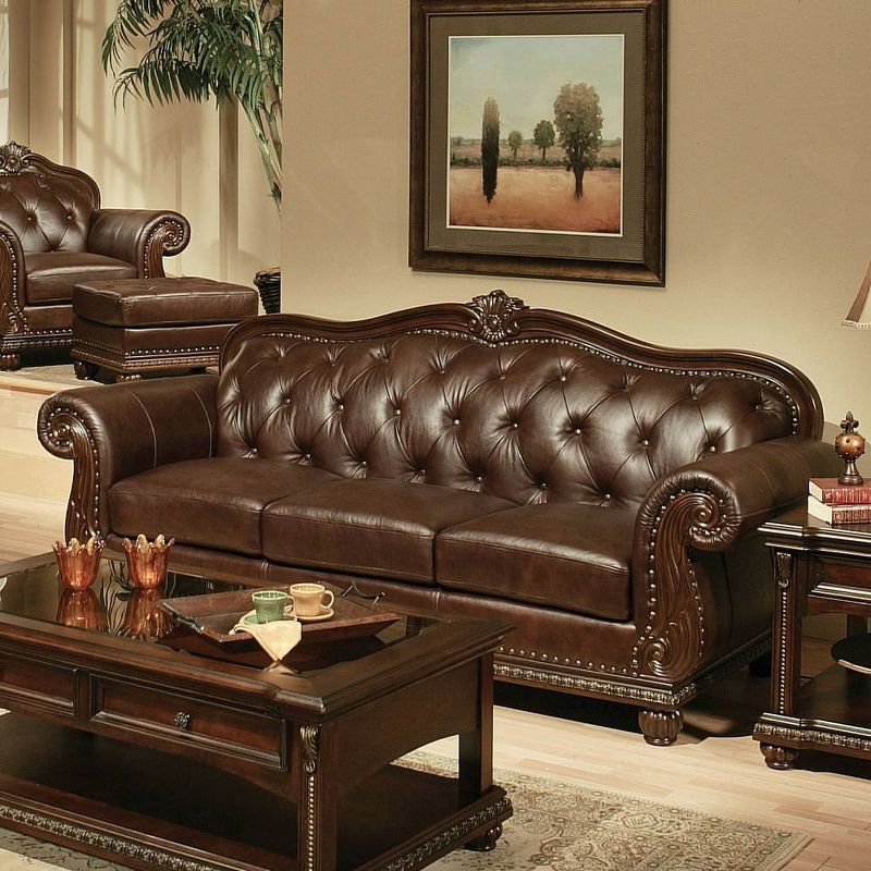 94&#34; Anondale Sofa Espresso Top Grain Leather Match/Cherry - Acme Furniture, 1 of 7