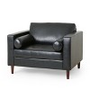 APRILSOUL Black Faux Leather Club Chair, Espresso Birch Wood Legs, Sophisticated Home Comfort - 4 of 4
