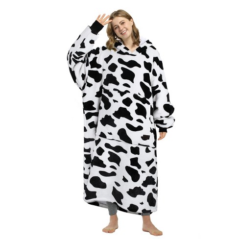 Catalonia Cow Print Full Body Blanket Hoodie Sweatshirt Extra Long Oversized Comfortable Fleece Lounging Pullover for Adults Gift for Her