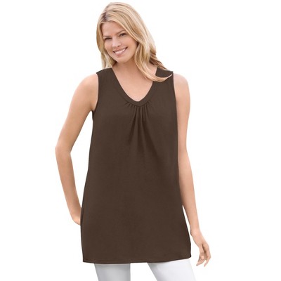 Woman Within Plus Size Perfect Sleeveless Shirred V-Neck Tunic