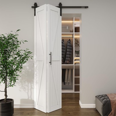 Bifold Barn Door with Hardware Track Kit,Bi-Fold Sliding Closet Doors,Pine,Easy Assembly