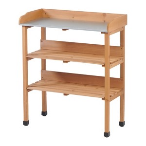NAYSAYE 3 Tier Potting Table with Hooks Sturdy Solid Wood