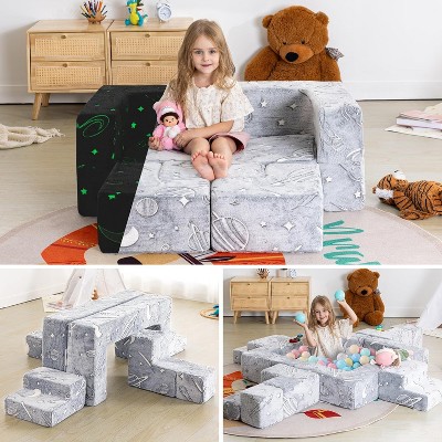 Vipbear Kids Sofa,10pcs Modular Kids Play Couch,Convertible Foam and Floor Cushion for Boys and Girls,Glow in The Dark