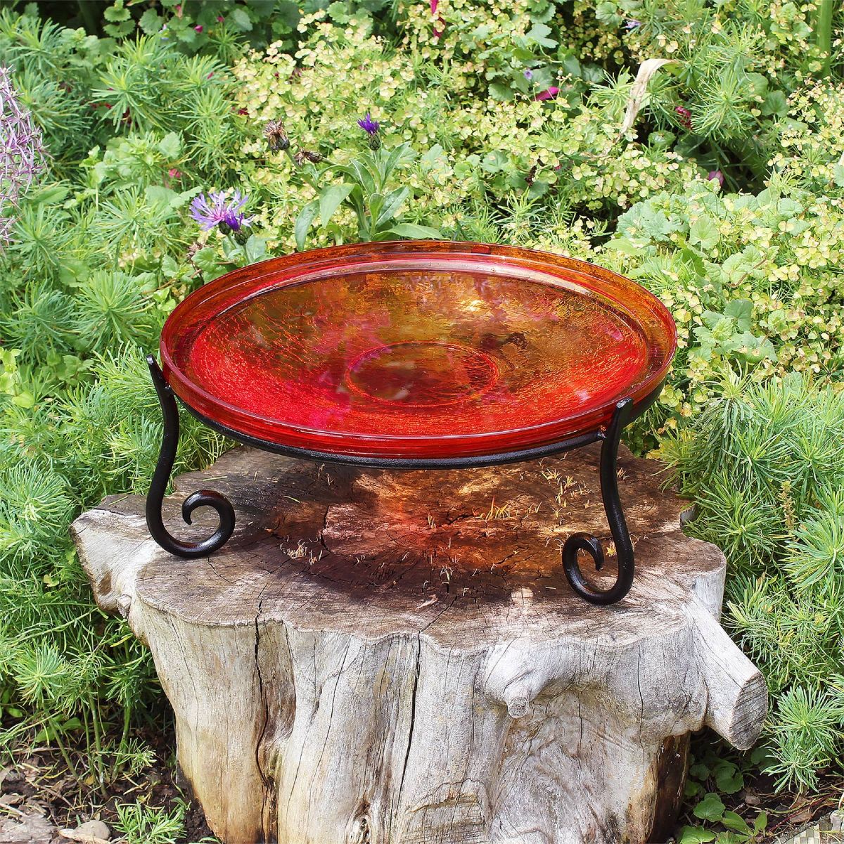 Achla Designs 6" Reflective Crackle Glass Birdbath Bowl with Short Stand Red: Handblown, No Assembly Required, Online-Unique - thumbnail 3