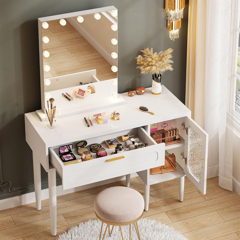 Tribesigns 43" Vanity Desk with Large Drawers and 2-tier Storage Cabinet, Modern Makeup Vanity Dressing Table for Bedroom, 5 of 10