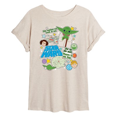 Women's - Star Wars - Yoda Stickers Oversized Graphic T-Shirt