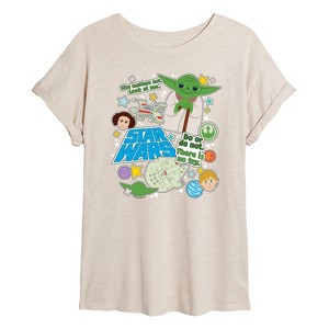 Women's - Star Wars - Yoda Stickers Oversized Graphic T-Shirt - 1 of 4