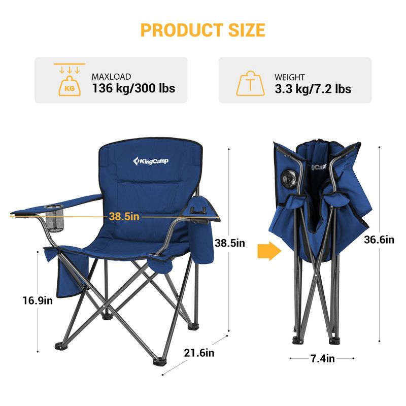KingCamp Padded Folding Lounge Chairs with Built-In Cupholder, Insulated Cooler Sleeve, and Side Storage Pocket for Indoor & Outdoors, 3 of 8
