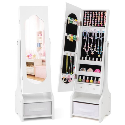 Infans Kids Jewelry Cabinet with Full-Length Mirror Drawer 2 Adjustable Tilt Angles
