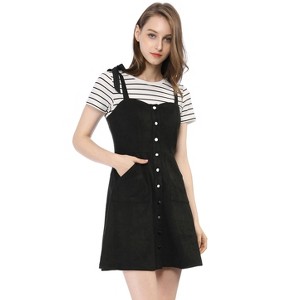 Allegra K Women's Strap Button Down Faux Suede A-Line Mini Overall Dress - 1 of 4