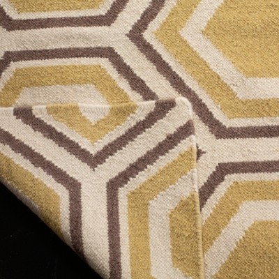 Ivory and Yellow Wool Flat Woven Geometric Runner Rug