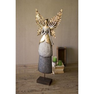Painted Metal Angel, 38" Tall Decorative Sculpture in Gold and Bronze Finish by Kalalou - 1 of 3