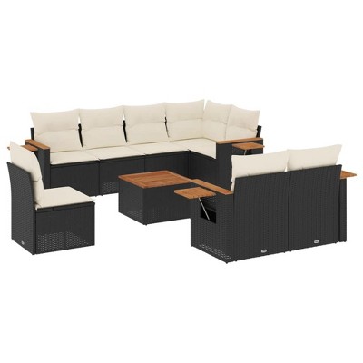 vidaXL 9 Piece Patio Sofa Set with Cushions - Black and Cream With Table