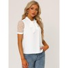 INSPIRE CHIC Women's Bow Tie V Neck Stand Collar Short Mesh Sleeve Blouse - 3 of 4