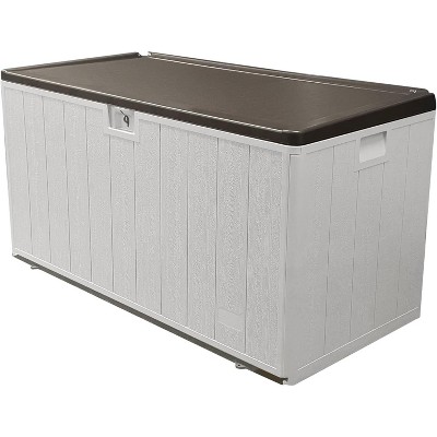 OBOKATA 110Gallon lockable waterproof and UV resistant outdoor storage box, used for storing outdoor garden tools and swimming pool accessories, White