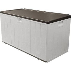 OBOKATA 110Gallon lockable waterproof and UV resistant outdoor storage box, used for storing outdoor garden tools and swimming pool accessories, White - 1 of 4