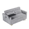 TiramisuBest Beige Corduroy Sofa: Dual-Function Pull-out & Push-in Design, Comes with Movable Tabletop and USB Ports, for Living Rooms and Bedrooms! - 2 of 4