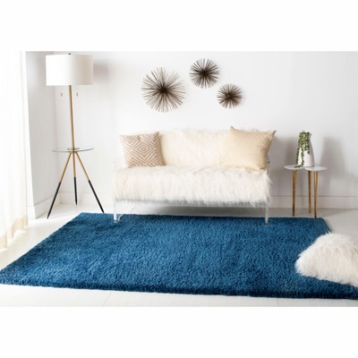 Navy Soft Shag 59" Round Synthetic Area Rug - Non-Slip & Easy Care