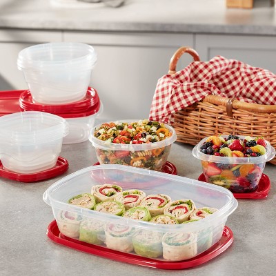 Clear and Red 1.1 Gallon Plastic Food Storage Containers Set