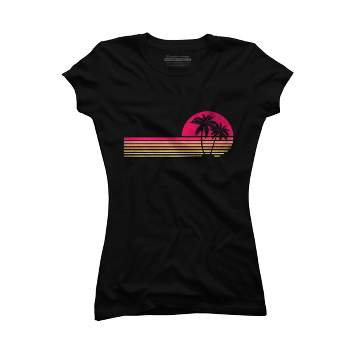 Junior's Design By Humans Retro Palm Tree Sun Rise By TheEightTees T-Shirt
