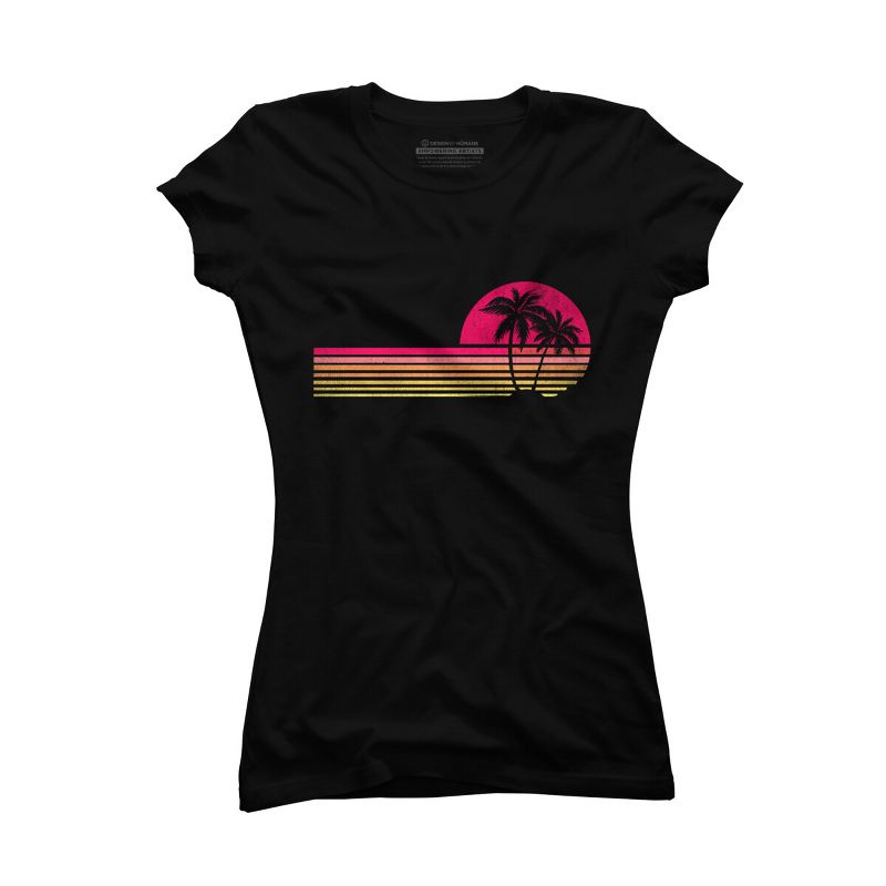 Junior's Design By Humans Retro Palm Tree Sun Rise By TheEightTees T-Shirt, 1 of 4
