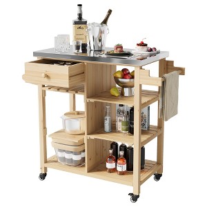 Outdoor Grill Cart Patio Bar Cart Prep Table with Drawer, Towel Racks, Open Shelves, Stainless Steel Top, Wheels, Portable Kitchen Rolling Island - 1 of 4