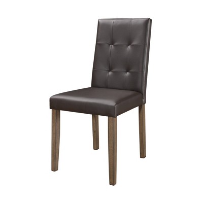 Set of 2 Leatherette Side Chairs with Tufted Backrest Brown - Benzara
