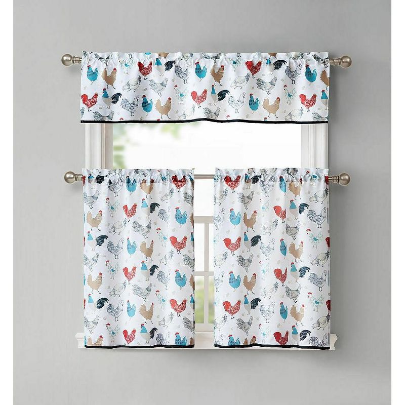 Kate Aurora Multi Rooster Complete 3 Pc Kitchen Curtain Tier & Valance Set, 1 of 2