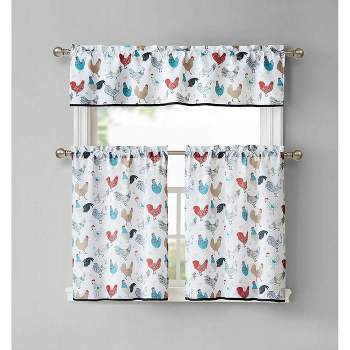 Kate Aurora Multi Rooster Complete 3 Pc Kitchen Curtain Tier & Valance Set