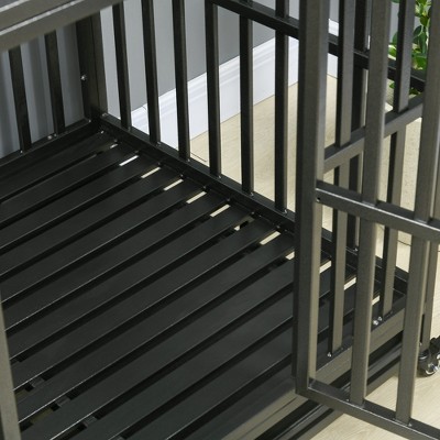 Heavy Duty Black Steel Rolling Dog Crate with Lockable Wheels