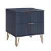 Gulches Midnight Blue 2-Drawer Fluted Nightstand, Modern Glam MDF Side Table with Gold Metal Legs/Handles, Tool-Free "Snap It" Assembly - 2 of 4