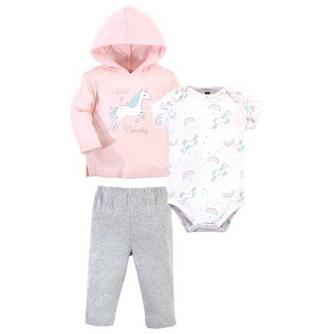 Hudson Baby Infant And Toddler Girl Cotton Hoodie, Bodysuit Or Tee Top And Pant  Set, Glitter Unicorn Baby : Target