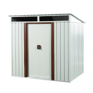 6ft x 5ft Outdoor Metal Storage Shed with Window Lockable Sliding Doors Floor Frame Tool Storage House - 1 of 4