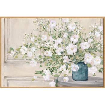 33" x 23" White Bouquet by Julia Purinton Framed Canvas Wall Art Print - Amanti Art