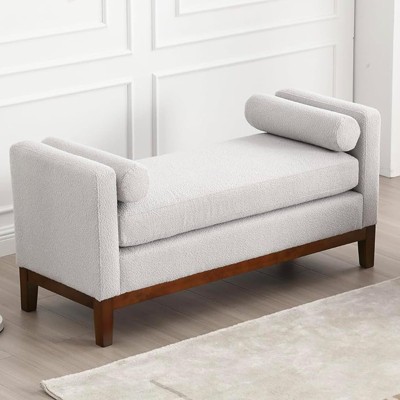 Upholstered Bench, Ottoman Bench with Wood Legs & Bolster Pillows For End Of Bed, Bedroom, Living Room, Entryway